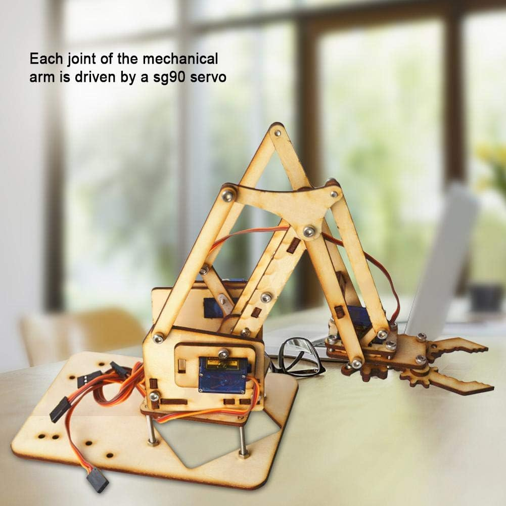 4DOF Wooden Robotic Arm kit, 4DOF Wood Mechanical Arm with sg90 Servo, Assembled for SNAM1500