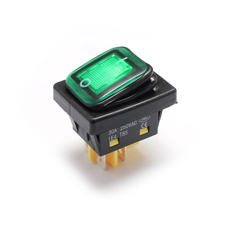 4 Pins 250V 12V UL Illuminated 30A Rocker Switch – GREEN