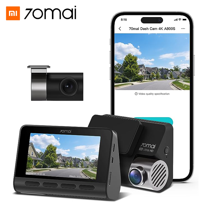 70mai A810 True 4K Dual Channel Car Dash Camera, GPS Logger, ADAS, 150° Wide Angle, 7G Lens, 3D-DNR, AI Parking Monitoring (Front + Back Cam)