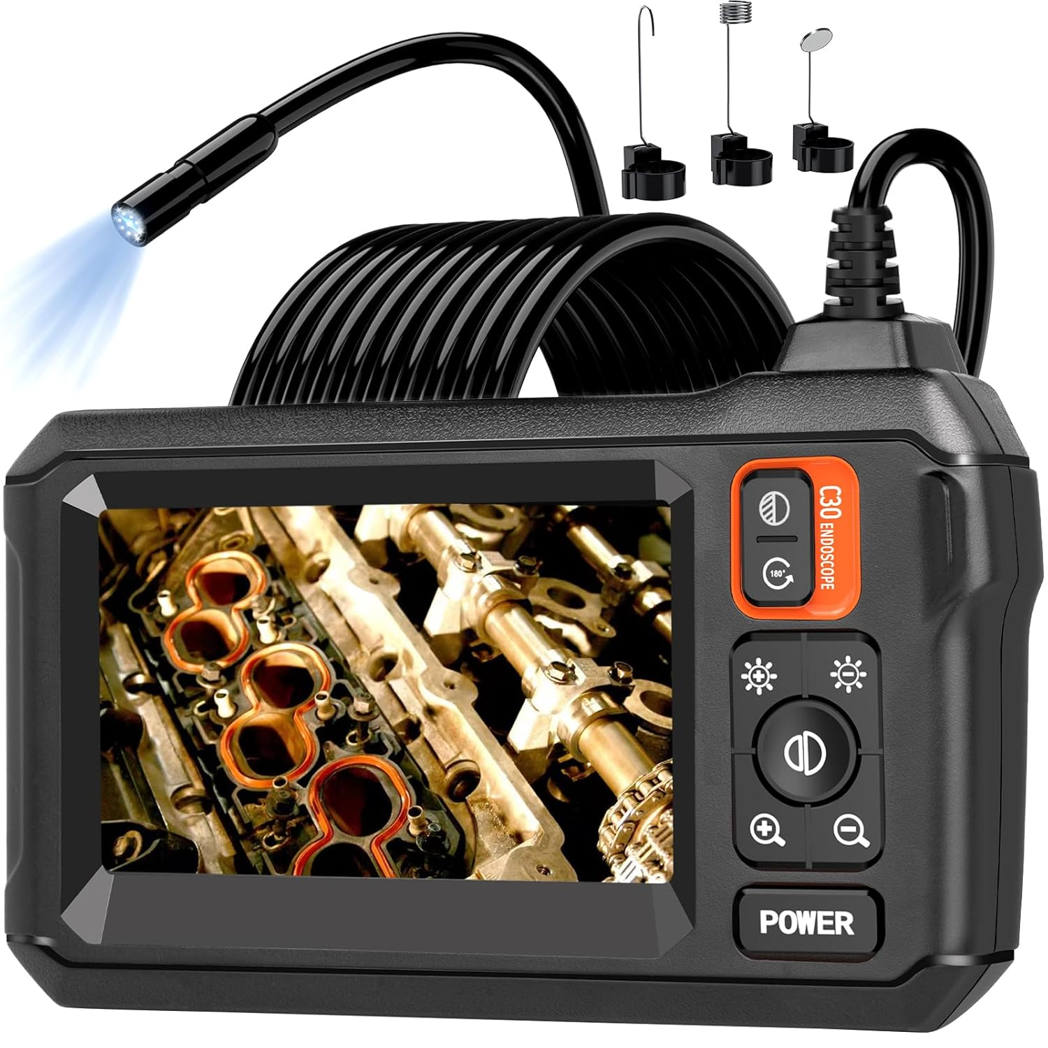 Endoscope Camera with Light, Borescope Camera with 4.3" IPS Screen, 1080P HD with 8 LED Lights, 16.4FT Semi-Rigid Cord Bore Scope, Gadgets for Men & Tools for Men