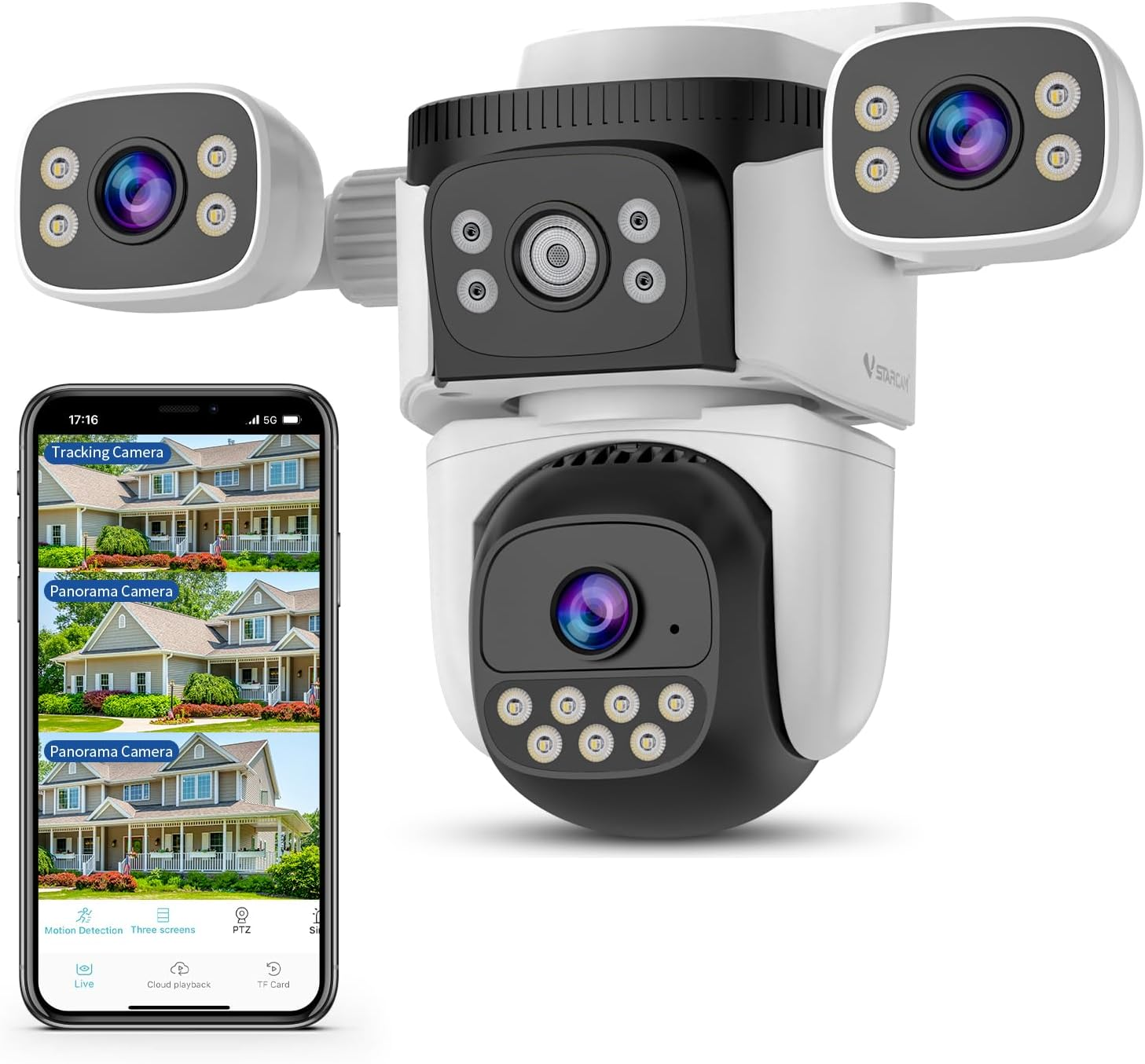 Four Camera Security Camera Outdoor, 360° View Outside Camera, 2.4Ghz WiFi, Human Detection, Color Night Vision, Pan & Tilt, 10x Zoom,Two-Way Audio, Plug-in Cameras, Local & Cloud Storage